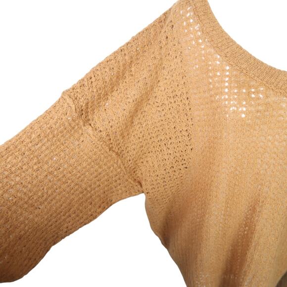 Free People Birchwood camel brown wool blend open knit sweater L - Picture 4 of 8